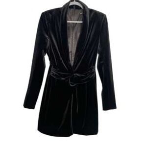 Velour black V neck mini dress